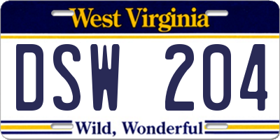 WV license plate DSW204