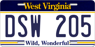 WV license plate DSW205