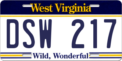 WV license plate DSW217