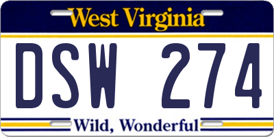WV license plate DSW274