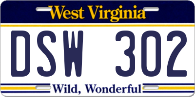 WV license plate DSW302
