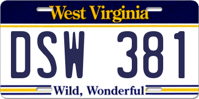 WV license plate DSW381