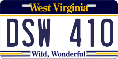 WV license plate DSW410