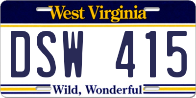 WV license plate DSW415