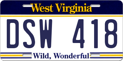WV license plate DSW418