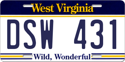 WV license plate DSW431