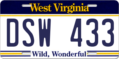 WV license plate DSW433