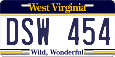 WV license plate DSW454