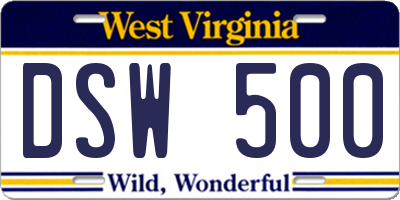 WV license plate DSW500