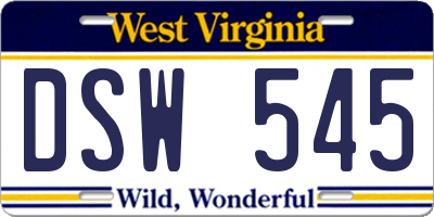 WV license plate DSW545