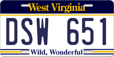 WV license plate DSW651