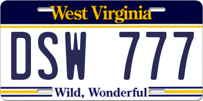 WV license plate DSW777
