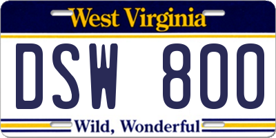 WV license plate DSW800
