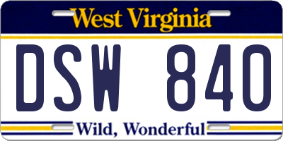 WV license plate DSW840
