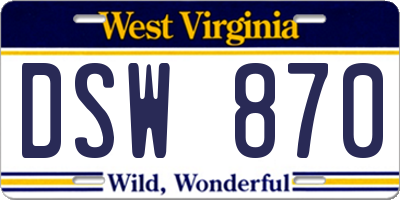 WV license plate DSW870