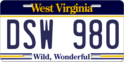 WV license plate DSW980
