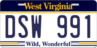 WV license plate DSW991