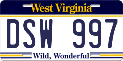 WV license plate DSW997