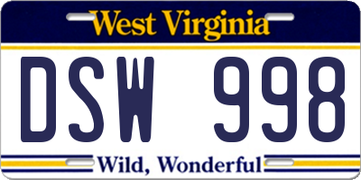 WV license plate DSW998