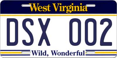 WV license plate DSX002