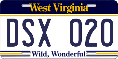 WV license plate DSX020