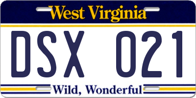 WV license plate DSX021