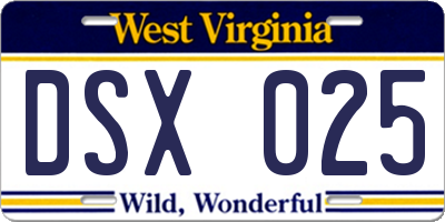 WV license plate DSX025