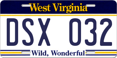 WV license plate DSX032