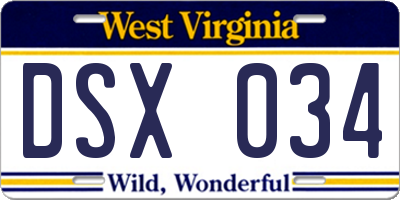 WV license plate DSX034