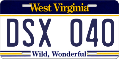 WV license plate DSX040