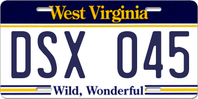 WV license plate DSX045