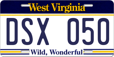 WV license plate DSX050