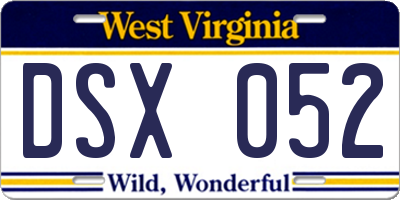 WV license plate DSX052
