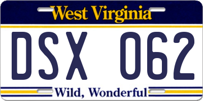 WV license plate DSX062