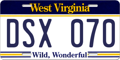 WV license plate DSX070
