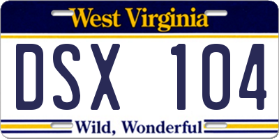 WV license plate DSX104