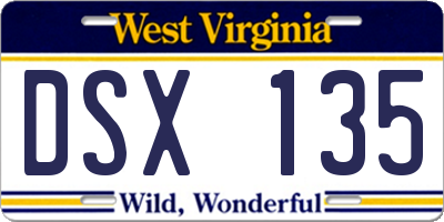 WV license plate DSX135