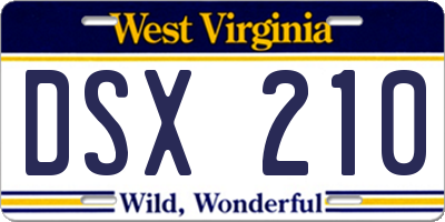 WV license plate DSX210