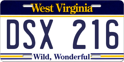 WV license plate DSX216