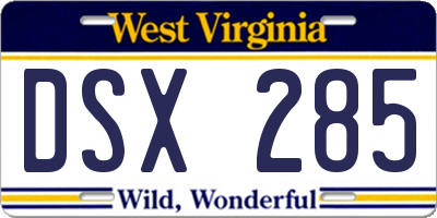 WV license plate DSX285