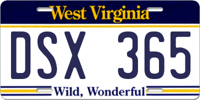 WV license plate DSX365