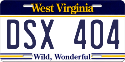 WV license plate DSX404