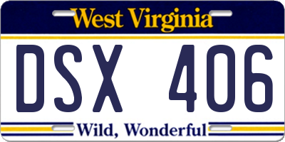 WV license plate DSX406