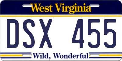 WV license plate DSX455