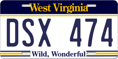 WV license plate DSX474