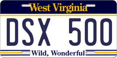 WV license plate DSX500