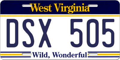WV license plate DSX505