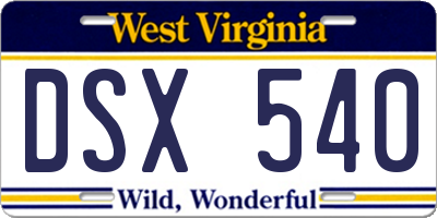 WV license plate DSX540