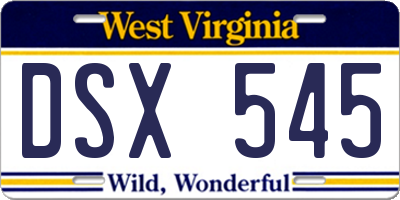 WV license plate DSX545