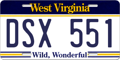 WV license plate DSX551